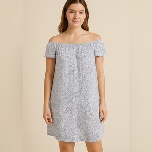 NWT bella dahl white and grey speckled off shoulder dress Pit